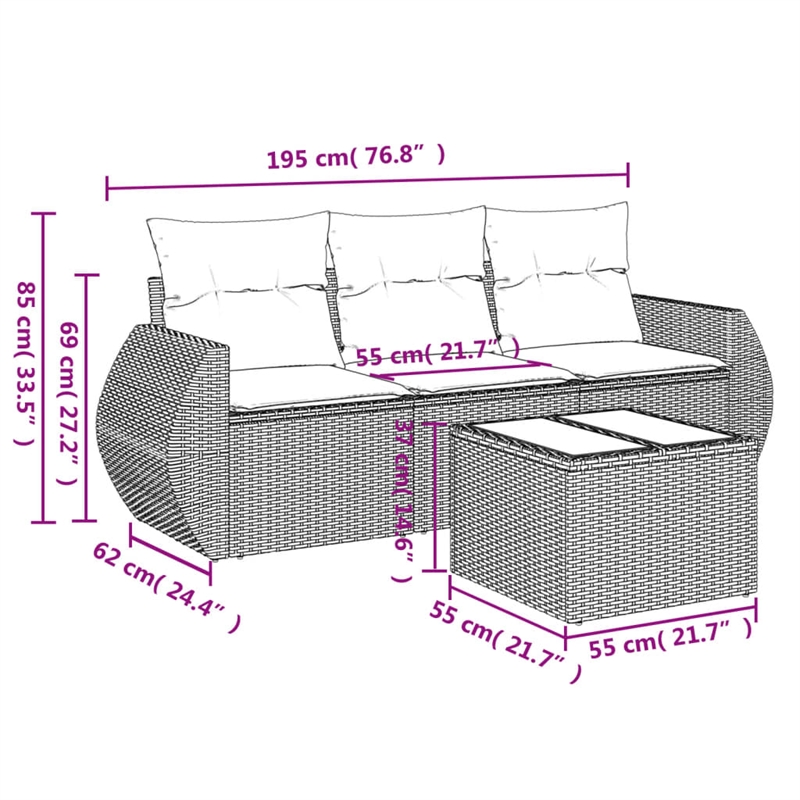 Afuera Living Contemporary Synthetic Poly Rattan 4 Piece  Sofa Set in Gray