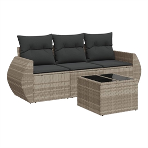 Afuera Living Contemporary Synthetic Poly Rattan 4 Piece  Sofa Set in Gray