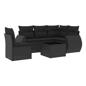 Afuera Living Contemporary Synthetic Poly Rattan 6 Piece  Sofa Set in Black