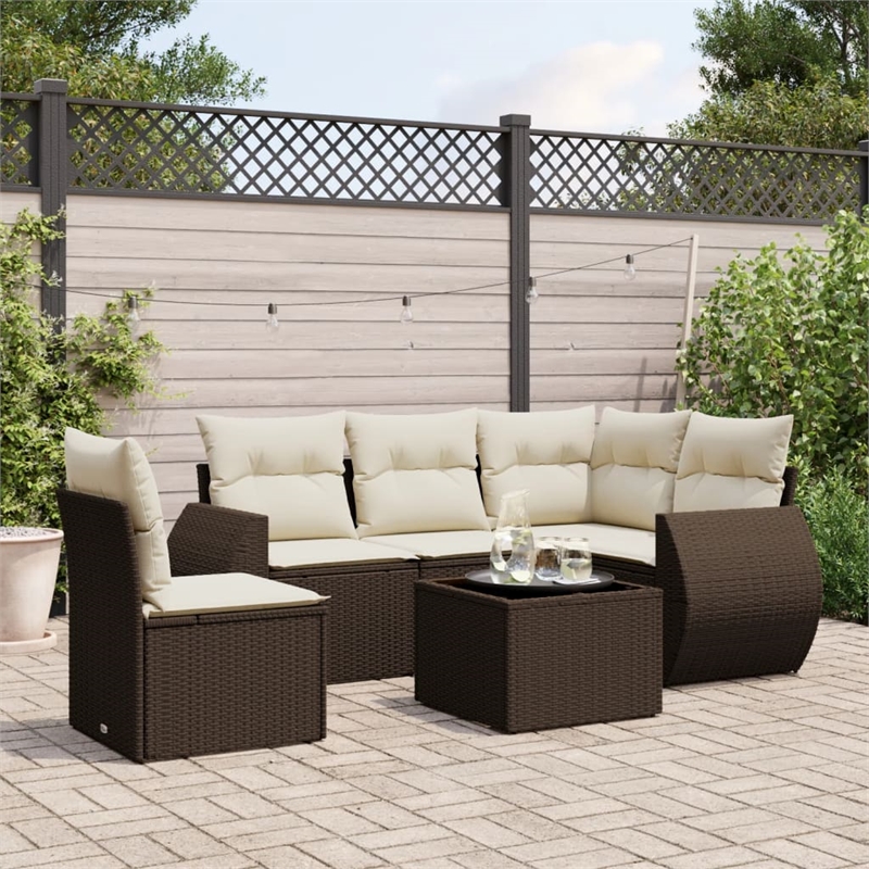 Afuera Living Contemporary 6 Piece Poly Rattan Sofa Set in Brown/Cream