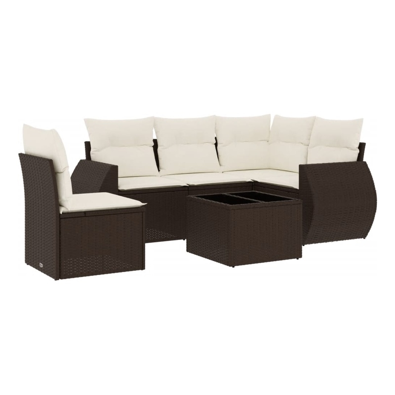 Afuera Living Contemporary 6 Piece Poly Rattan Sofa Set in Brown/Cream