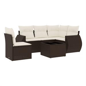 Afuera Living Contemporary 6 Piece Poly Rattan Sofa Set in Brown/Cream