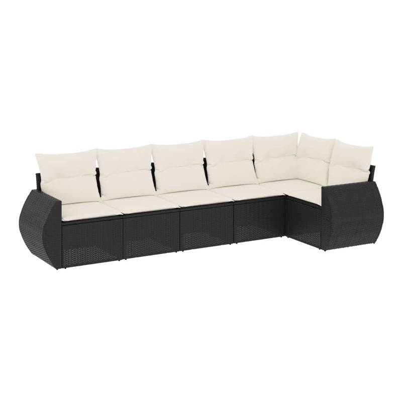 Afuera Living Contemporary 6 Piece Poly Rattan Sofa Set in Black/Cream