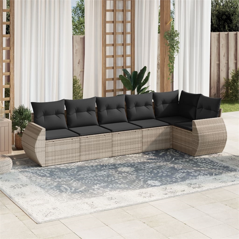Afuera Living Contemporary 6 Piece Poly Rattan Large Sofa Set in Gray