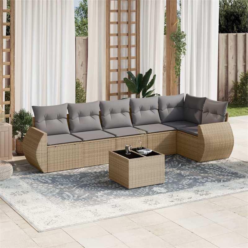 Afuera Living Contemporary Synthetic Poly Rattan 7 Piece  Sofa Set in Beige