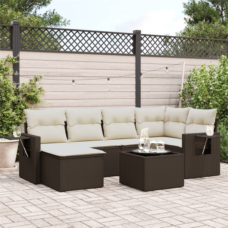 Afuera Living Contemporary 7 Piece Poly Rattan Sofa Set in Brown