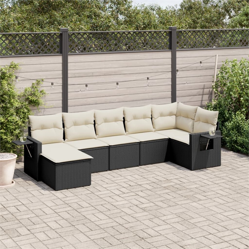 Afuera Living Contemporary 7 Piece Poly Rattan Sofa Set in Black/Cream
