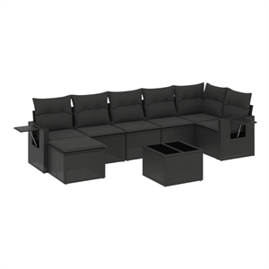 Afuera Living Contemporary Synthetic Poly Rattan 8 Piece  Sofa Set in Black