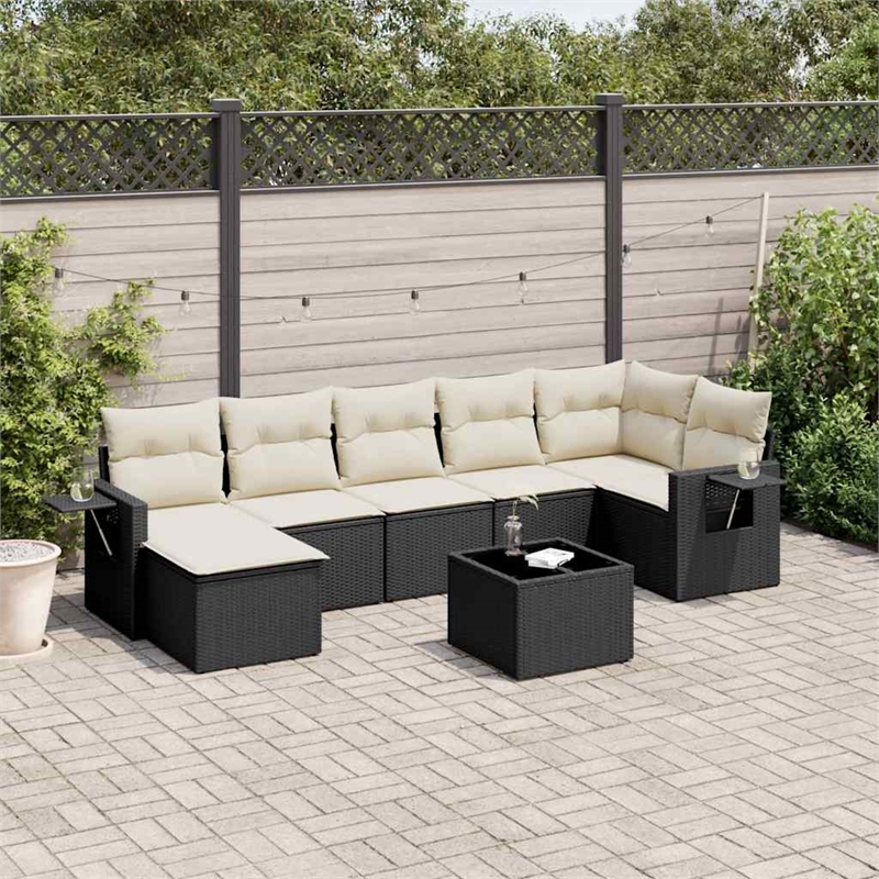 Afuera Living Contemporary Synthetic Poly Rattan 8 Piece  Sofa Set in Black
