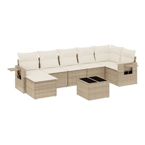 Afuera Living Contemporary Synthetic Poly Rattan 8 Piece  Sofa Set in Beige