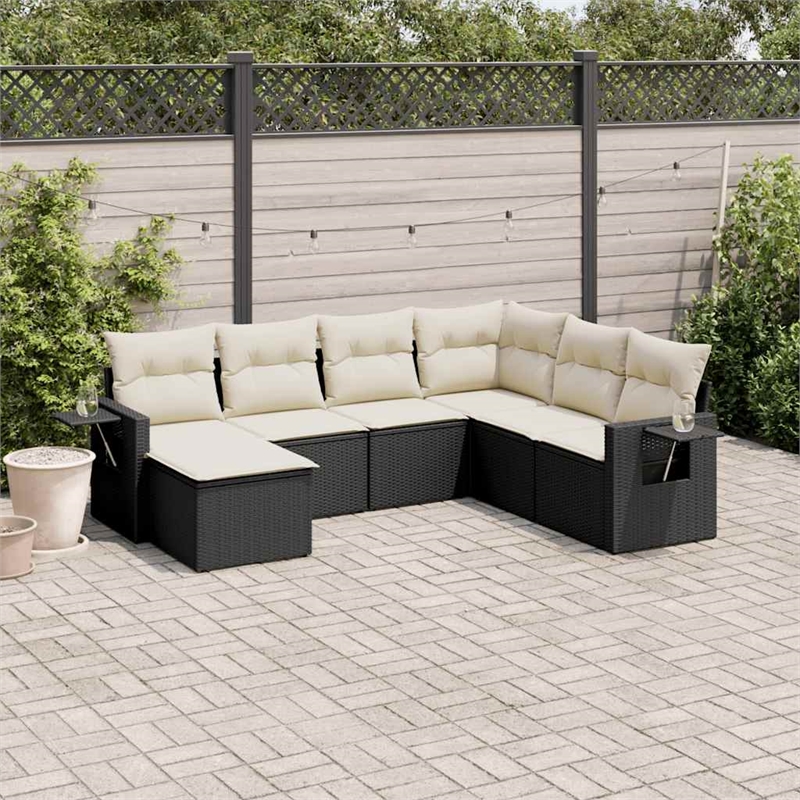 Afuera Living Contemporary 7 Piece Poly Rattan Sofa Set in Black/Cream