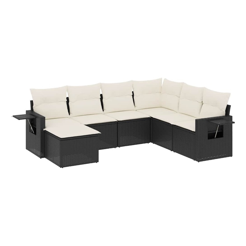 Afuera Living Contemporary 7 Piece Poly Rattan Sofa Set in Black/Cream