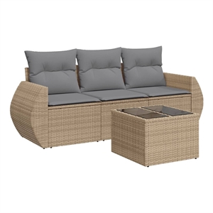 Afuera Living Contemporary Synthetic Poly Rattan Sofa Set in Beige