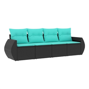 Afuera Living Contemporary Synthetic Poly Rattan 4 Piece  Sofa Set in Black