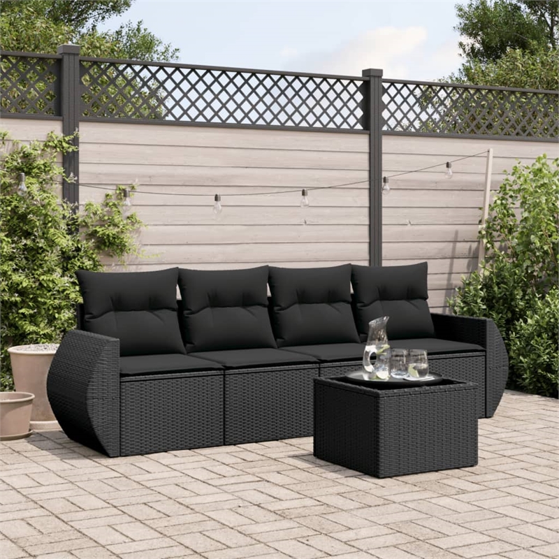 Afuera Living Contemporary 5 Piece Poly Rattan Small Sofa Set in Black