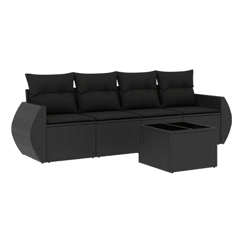 Afuera Living Contemporary 5 Piece Poly Rattan Small Sofa Set in Black