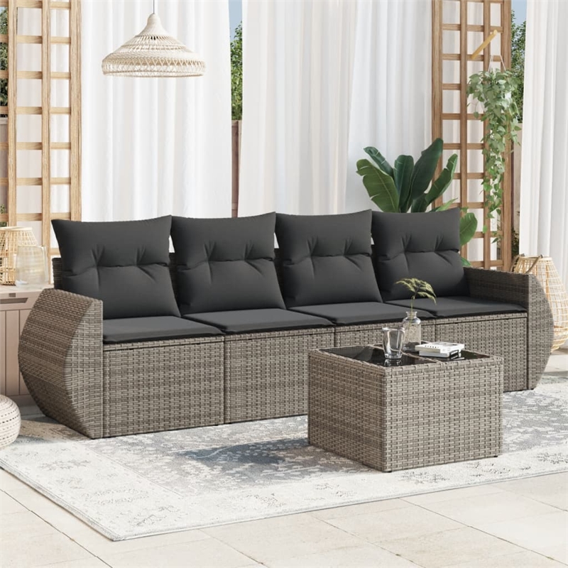 Afuera Living Contemporary 5 Piece Poly Rattan Sofa Set in Gray
