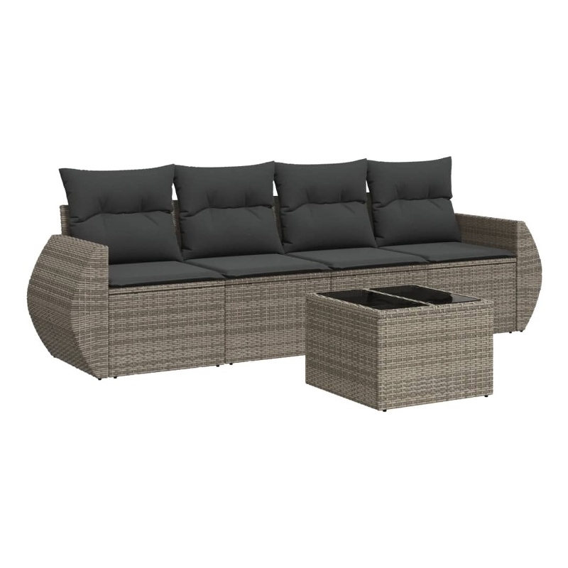 Afuera Living Contemporary 5 Piece Poly Rattan Sofa Set in Gray