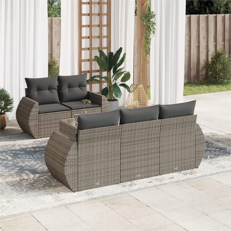 Afuera Living Contemporary 6 Piece Poly Rattan Sofa Set in Gray
