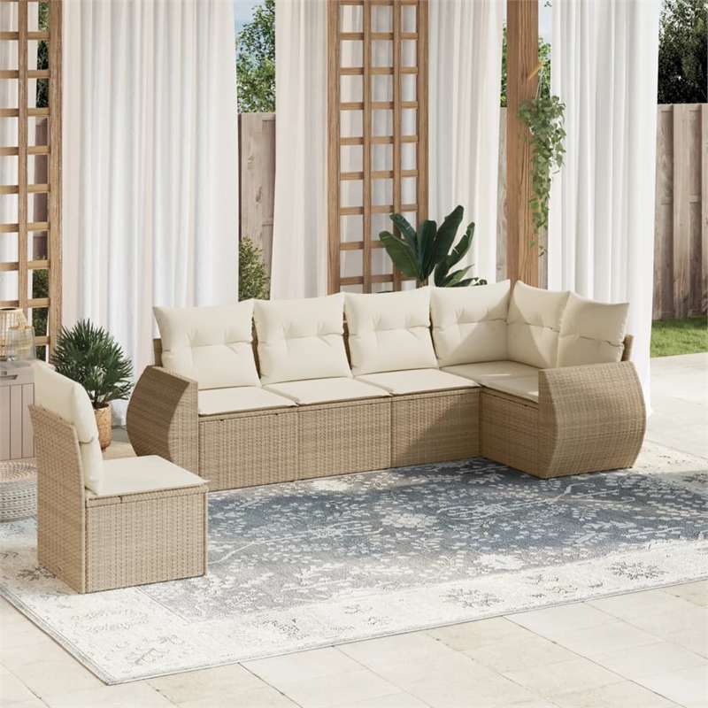 Afuera Living Contemporary Synthetic Poly Rattan 6 Piece Sofa Set in Beige