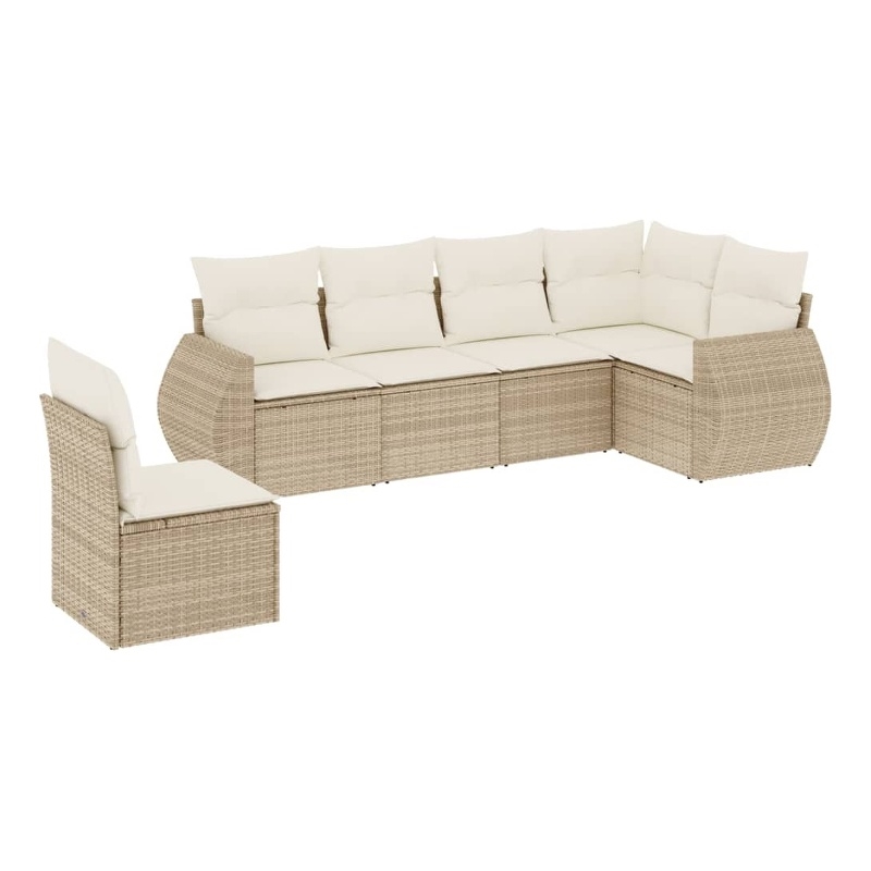 Afuera Living Contemporary Synthetic Poly Rattan 6 Piece Sofa Set in Beige
