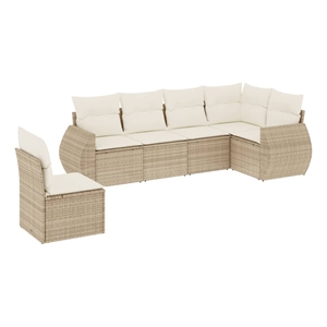 Afuera Living Contemporary Synthetic Poly Rattan 6 Piece Sofa Set in Beige