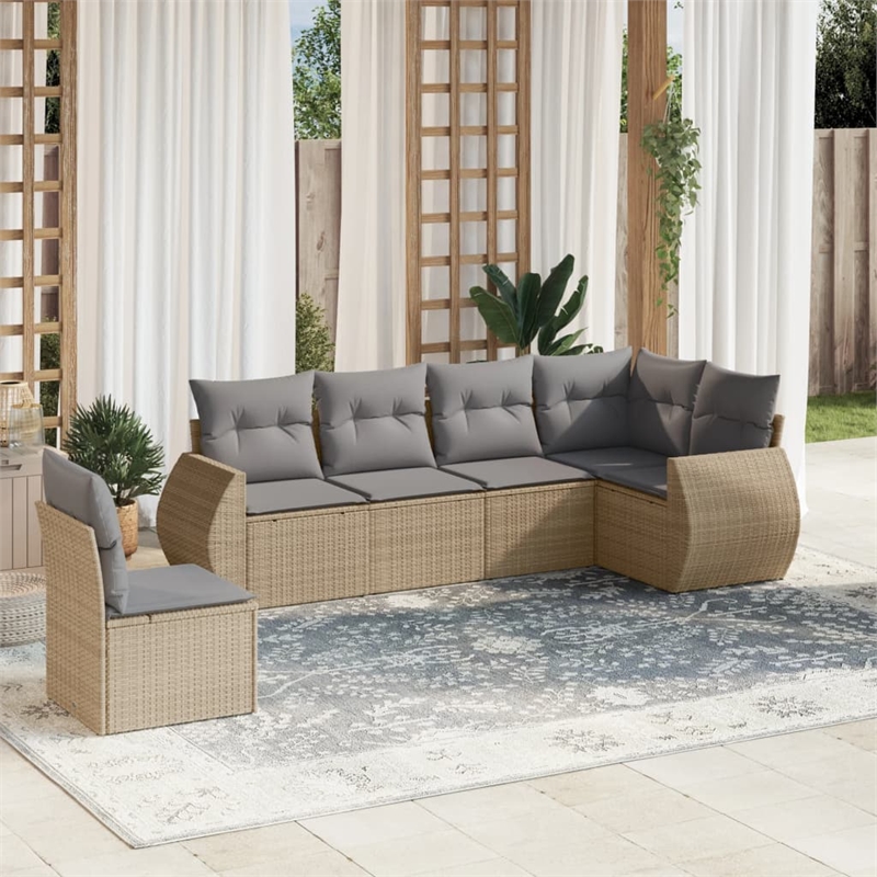 Afuera Living Contemporary 6 Piece Poly Rattan Sofa Set in Gray/Beige