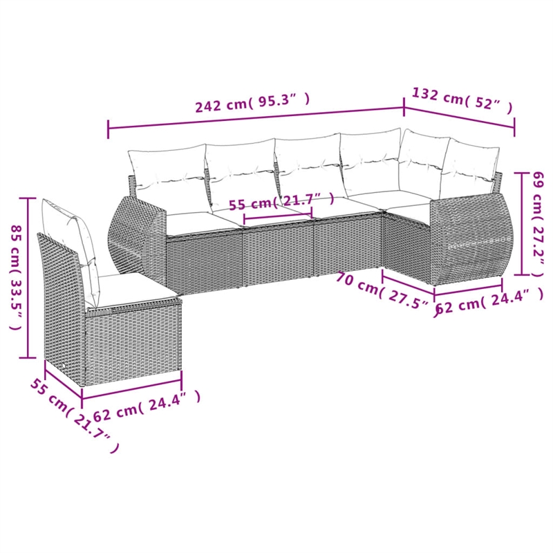 Afuera Living Contemporary 6 Piece Poly Rattan Sofa Set in Gray/Beige