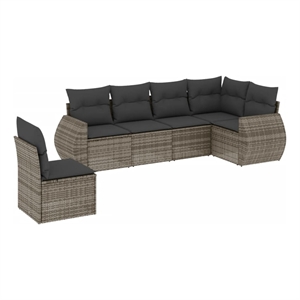 Afuera Living Contemporary Synthetic Poly Rattan 6 Piece  Sofa Set in Gray