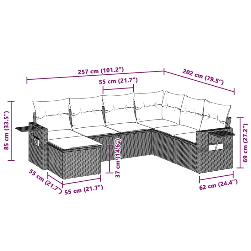 Afuera Living Contemporary Synthetic Poly Rattan 7 Piece  Sofa Set in Gray