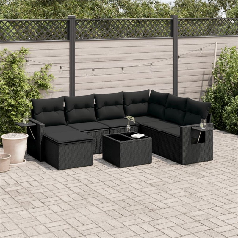 Afuera Living Contemporary 8 Piece Poly Rattan Large Sofa Set in Black