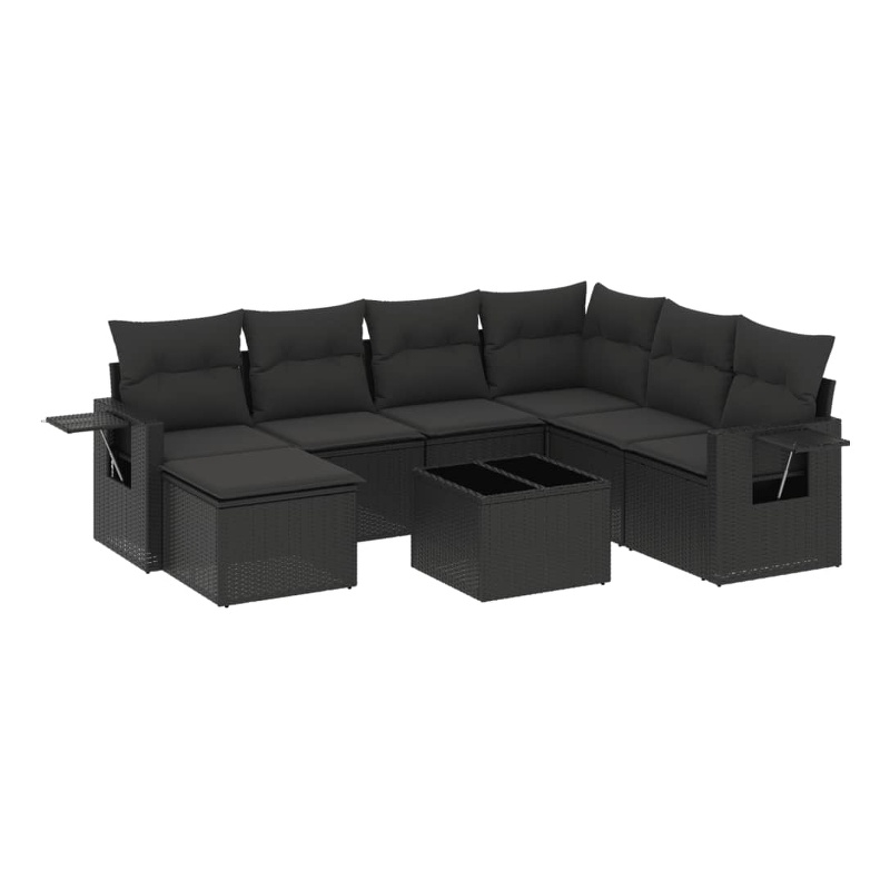 Afuera Living Contemporary 8 Piece Poly Rattan Large Sofa Set in Black