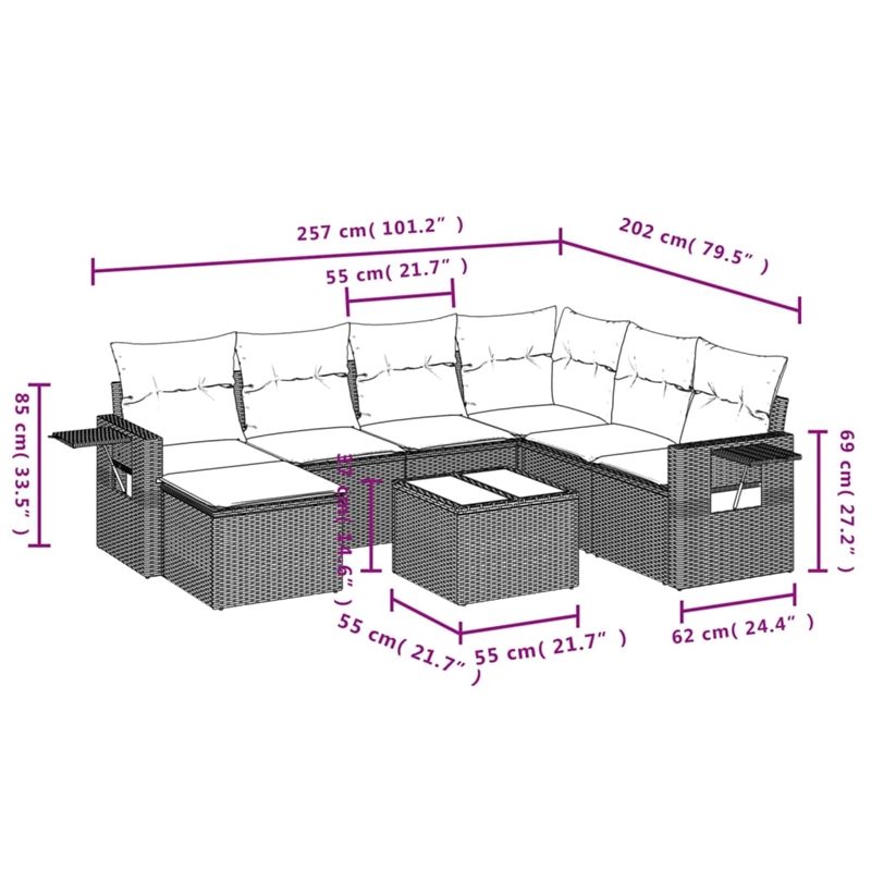 Afuera Living Contemporary Synthetic Poly Rattan 8 Piece  Sofa Set in Gray