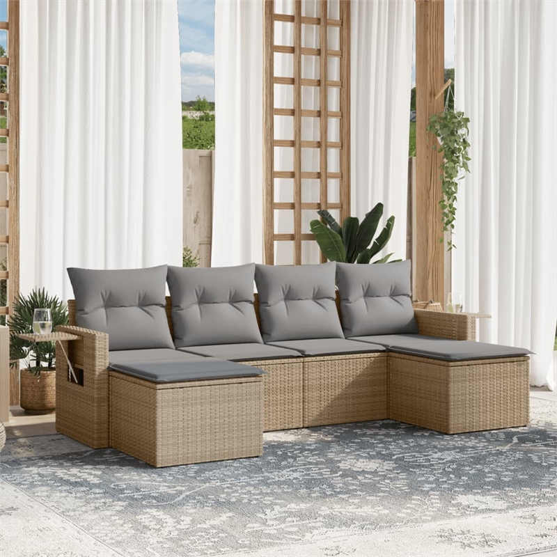 Afuera Living 6 Piece Poly Rattan Sofa Set with Removable Covers in Beige