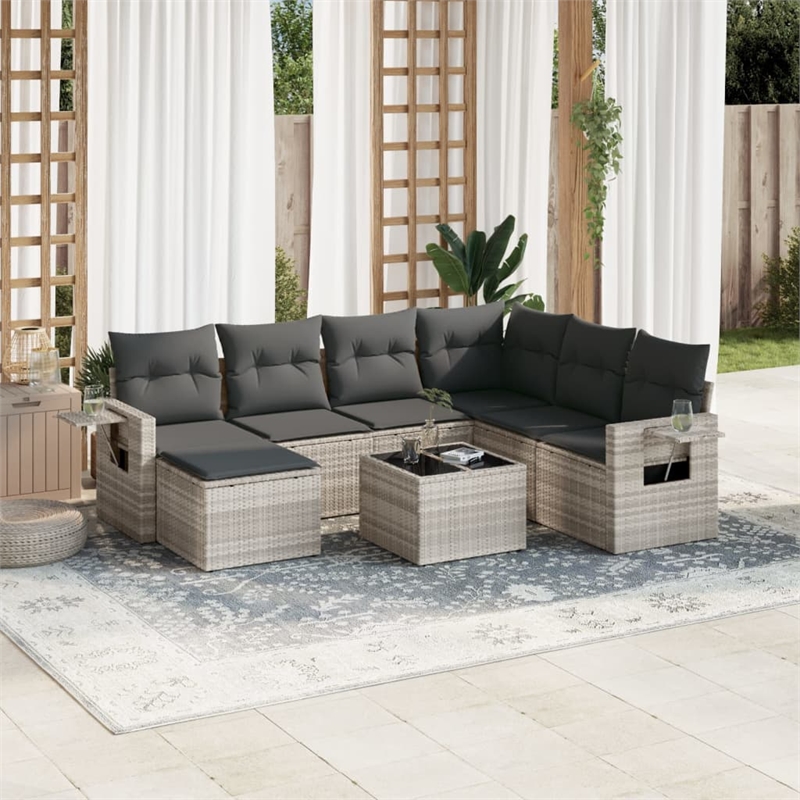 Afuera Living Contemporary 8 Piece Poly Rattan Sofa Set in Gray