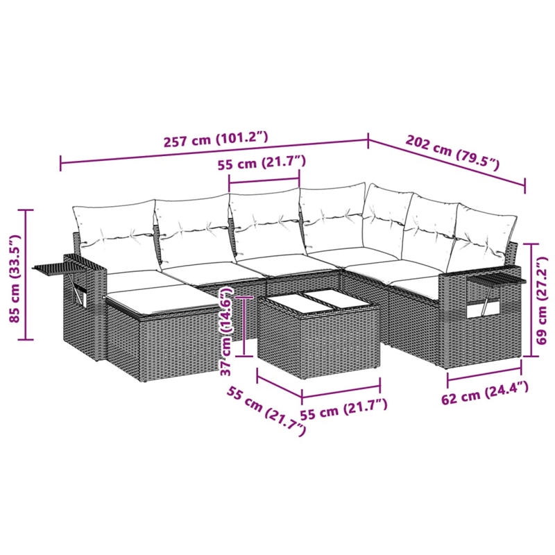 Afuera Living Contemporary 8 Piece Poly Rattan Sofa Set in Gray