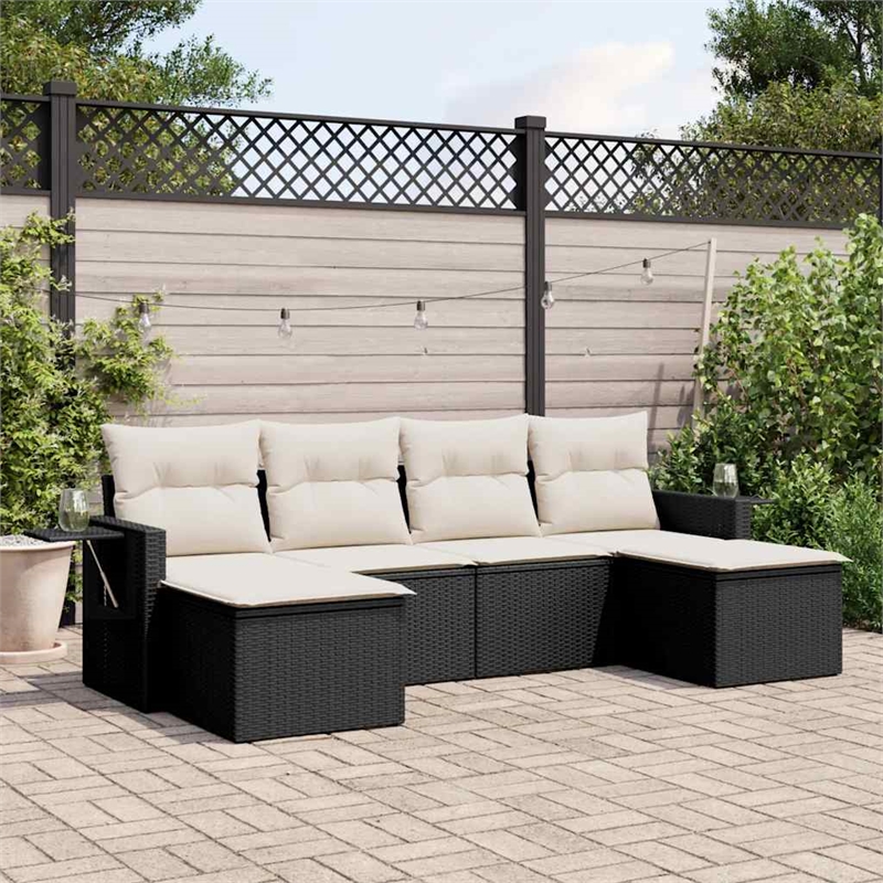 Afuera Living Contemporary 6 Piece Poly Rattan Sofa Set in Black/Cream