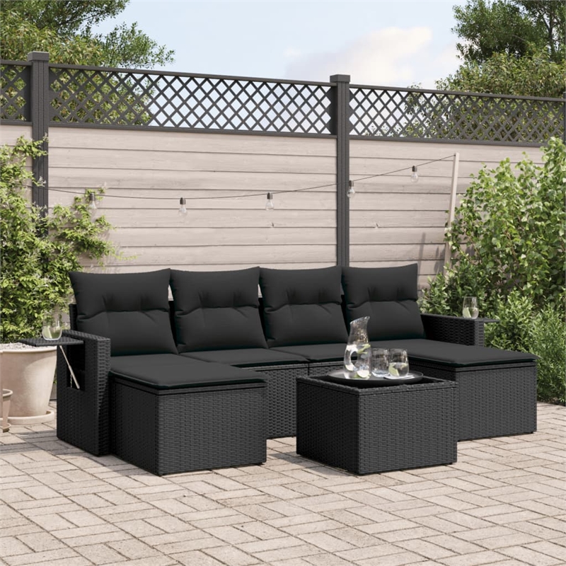 Afuera Living Contemporary Synthetic Poly Rattan 7 Piece  Sofa Set in Black