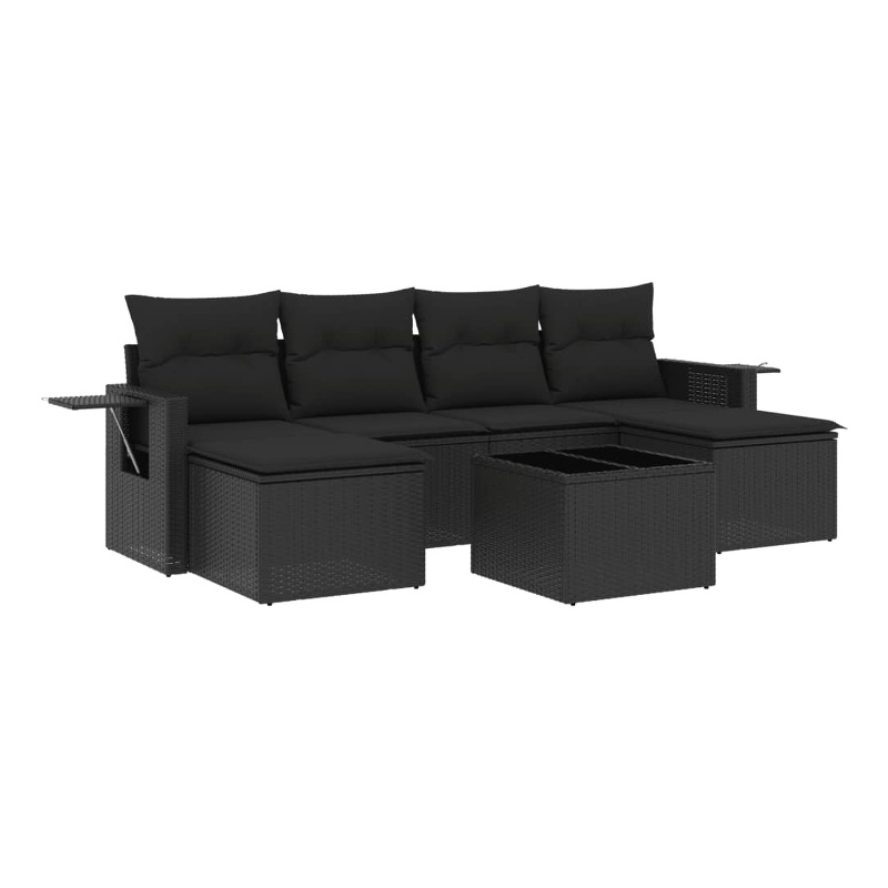 Afuera Living Contemporary Synthetic Poly Rattan 7 Piece  Sofa Set in Black