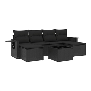 Afuera Living Contemporary Synthetic Poly Rattan 7 Piece  Sofa Set in Black