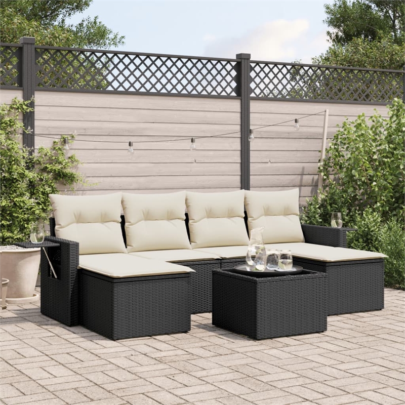 Afuera Living Contemporary Synthetic Poly Rattan 7 Piece  Sofa Set in Black