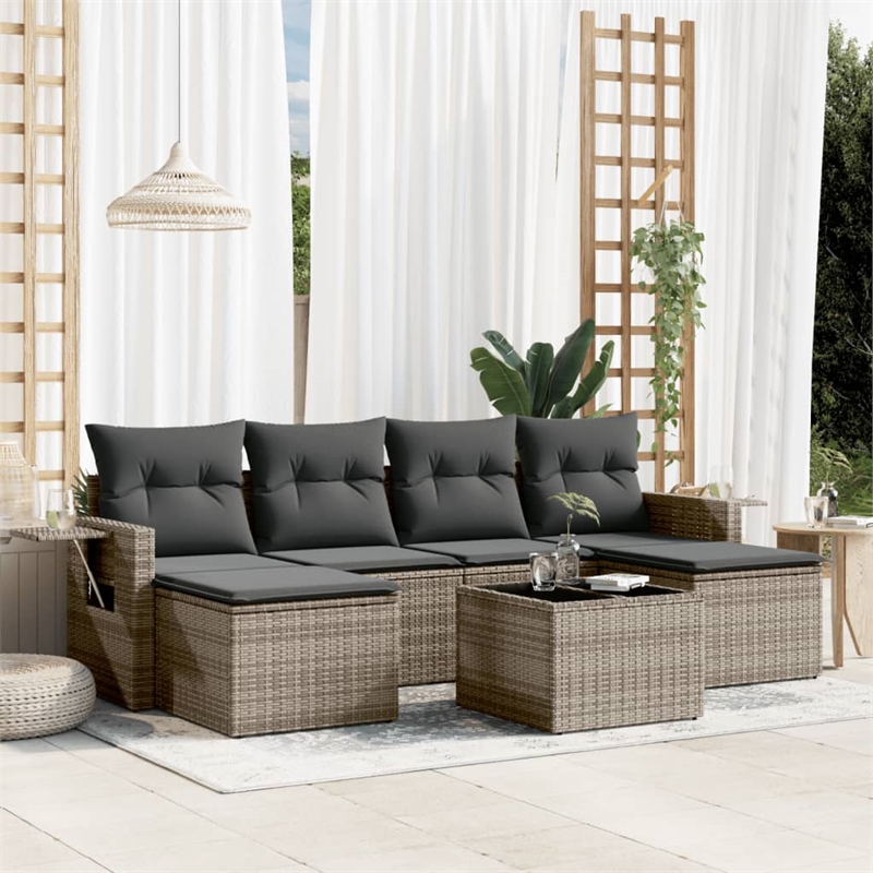 Afuera Living Contemporary 7 Piece Poly Rattan Sofa Set in Gray