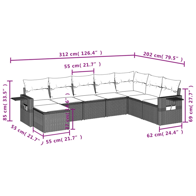 Afuera Living Contemporary 8 Piece Poly Rattan Sofa Set in Black