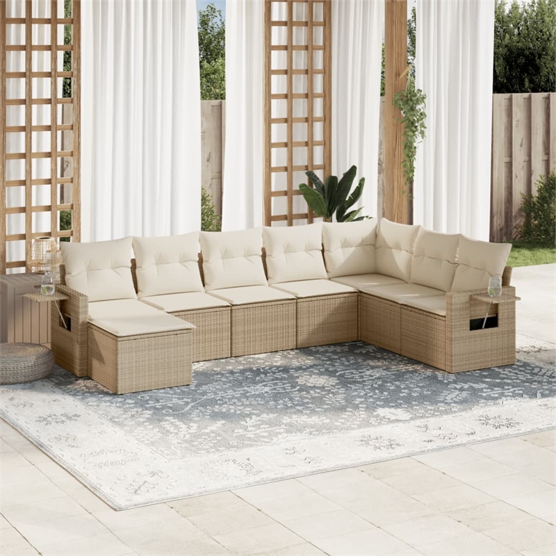 Afuera Living Contemporary Synthetic Poly Rattan 8 Piece  Sofa Set in Beige