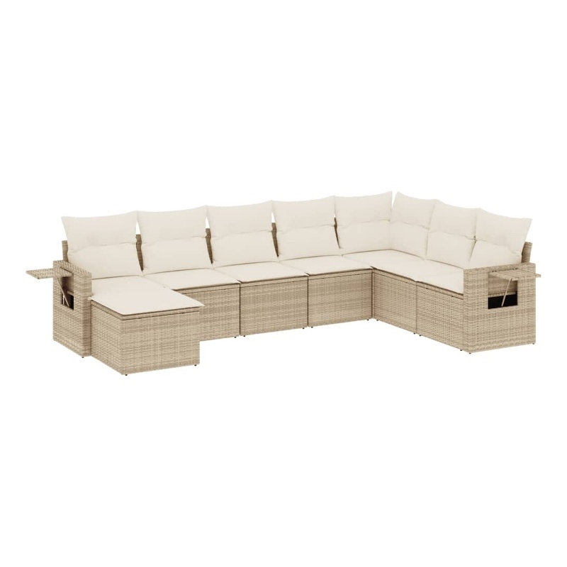 Afuera Living Contemporary Synthetic Poly Rattan 8 Piece  Sofa Set in Beige