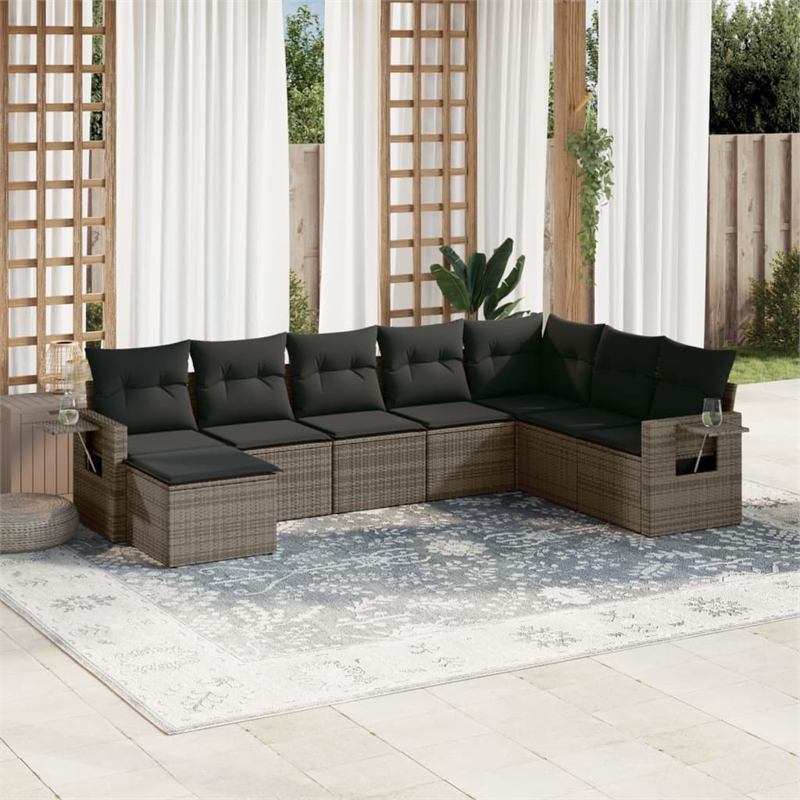 Afuera Living Contemporary 8 Piece Poly Rattan Large Sofa Set in Gray