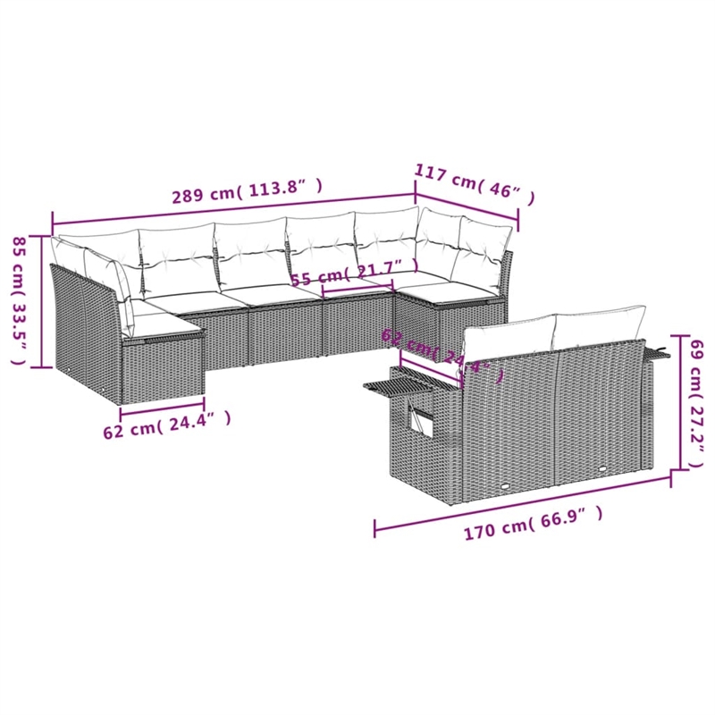 Afuera Living Contemporary Synthetic Poly Rattan 9 Piece Large Sofa Set in Black