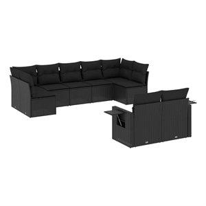Afuera Living Contemporary Synthetic Poly Rattan 9 Piece Large Sofa Set in Black