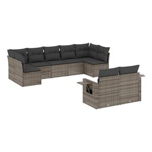 Afuera Living Contemporary Synthetic Poly Rattan 9 Piece  Sofa Set in Gray