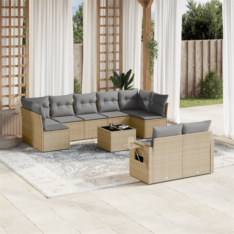 Afuera Living Contemporary Synthetic Poly Rattan 10 Piece  Sofa Set in Beige